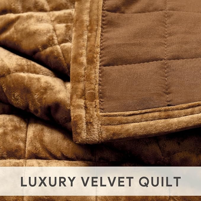 RECYCO Channel Box Stitch Velvet Quilt Set, King Size, Caramel Gold | Ultra - Image 4