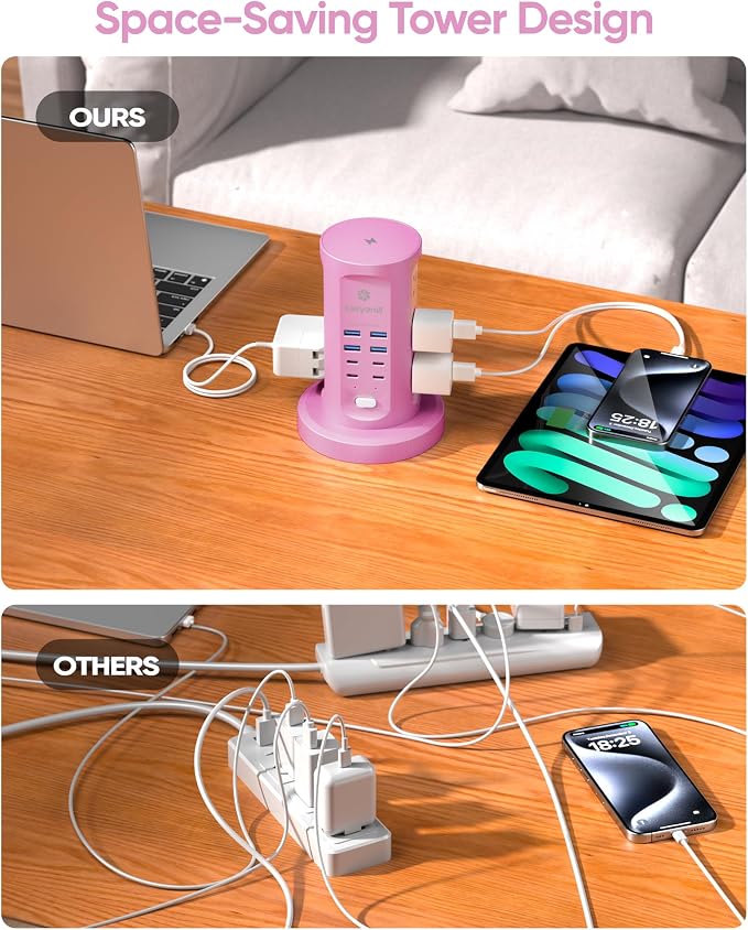 Power Strip Tower, kakyanill Charging Station 9 AC Outlets 8 USB Ports | 6 Ft - Image 4