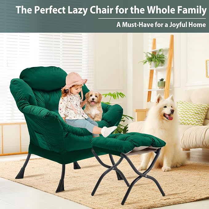 Youtanic Lazy Chair with Folding Ottoman, Accent Chair Velvet Upholstered with - Image 4