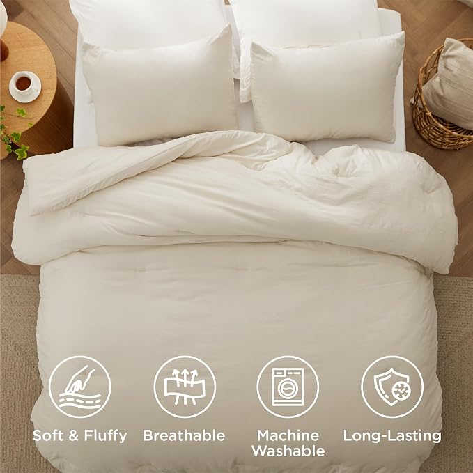 Bedsure Super King Comforter Set, Cream Soft Prewashed Bedding - Image 4