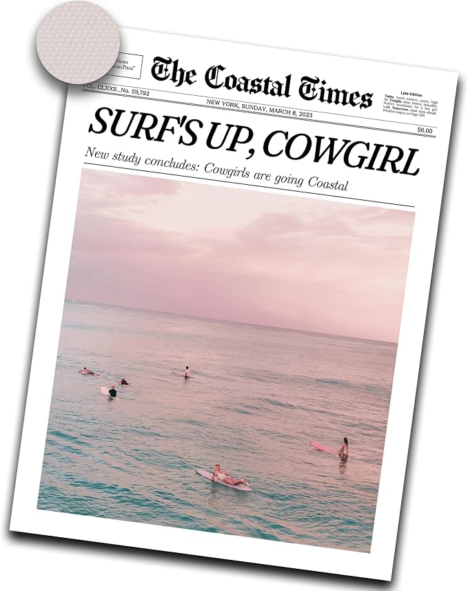 iHery 12x16in Surf’s Up Cowgirl Unframed Newspaper Wall Art | Unframed Canvas by iHery