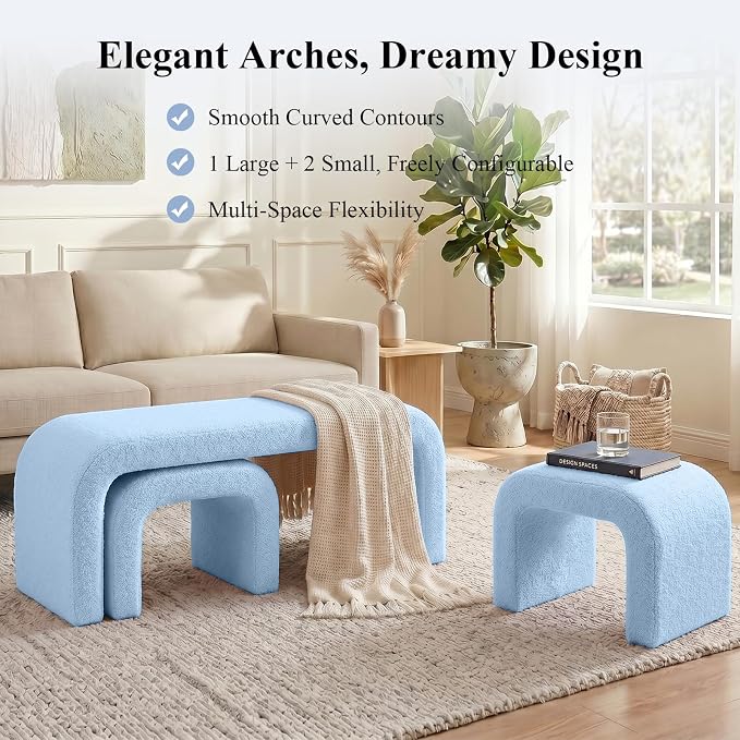3-Piece Ottoman Bench Set, End of Bed Bench - Image 5