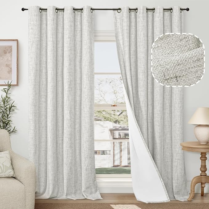 Light Grey Linen Blackout Curtains 84" Long Each 60 Wide 2 Panels | Thermal by Lajode