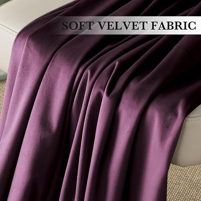 RYB HOME Purple Velvet Blackout Curtains 90 inches - Image 3