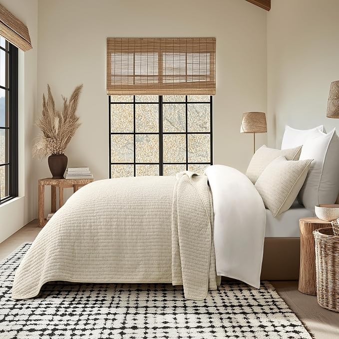 100% Cotton Cross Stitch 3-Piece Quilt Set, Flax Beige | Cross Stitch Cotton - Image 3