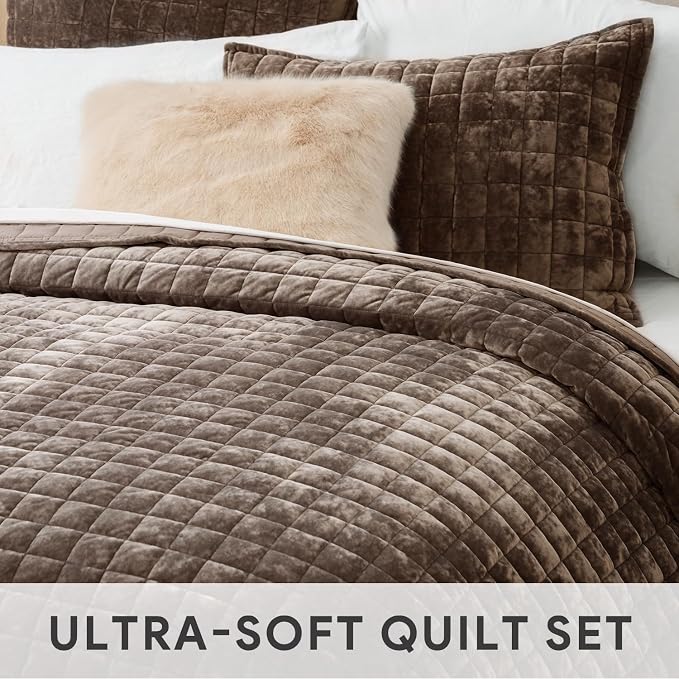 RECYCO Velvet Quilt Set, Oversized California King 118"x106", Walnut Brown | - Image 4