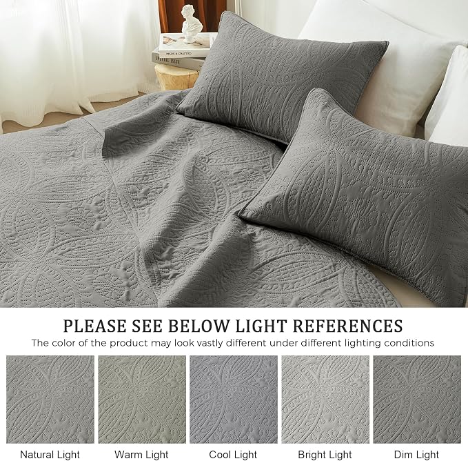akkialla 118"x106" Dark Grey California King Quilt Set, Oversized Floor-Length - Image 5