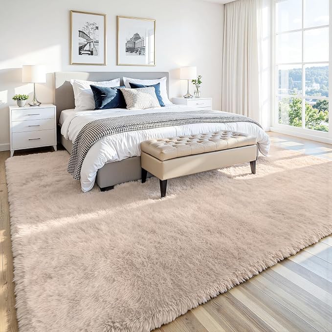 8x10 Fluffy Area Rug for Living Room: Soft Non-Slip Beige Bedroom Carpet | - Image 3