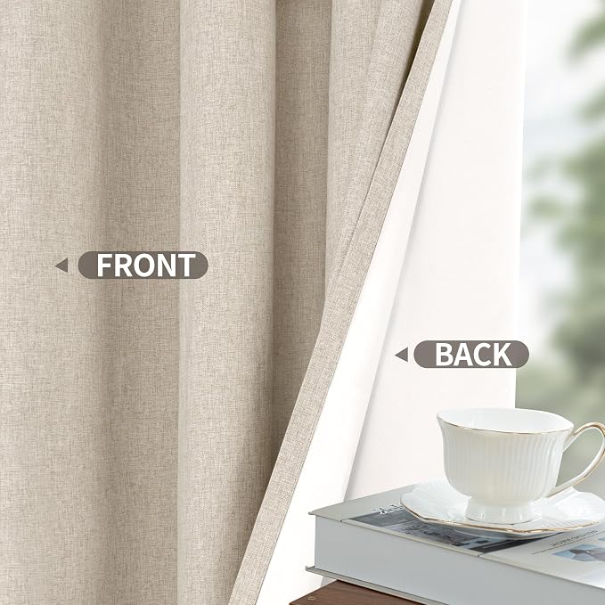 YoungsTex 45 Inch Length Oatmeal Linen Blackout Curtains, Short Thermal - Image 7