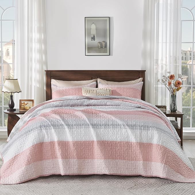 California King Quilt Set Pink, 3 Pieces Bedspreads | Ultra Soft Lightweight - Image 8