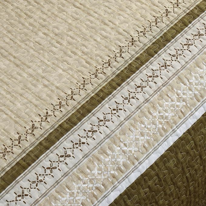 Cottolester Brown Quilt Set Queen, Soft Fall Striped Texture Bedspread 3 Pcs | - Image 5