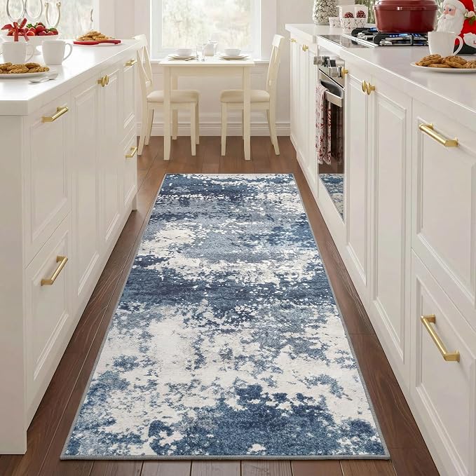 2x5 Blue Washable Kitchen Runner Rugs by Acapet