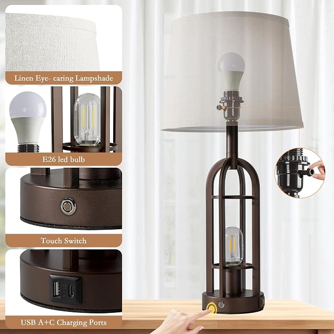 SRJJA 24" Table Lamps for Living Room Set of 2, Rustic Farmhouse 3-Way Dimmable - Image 6