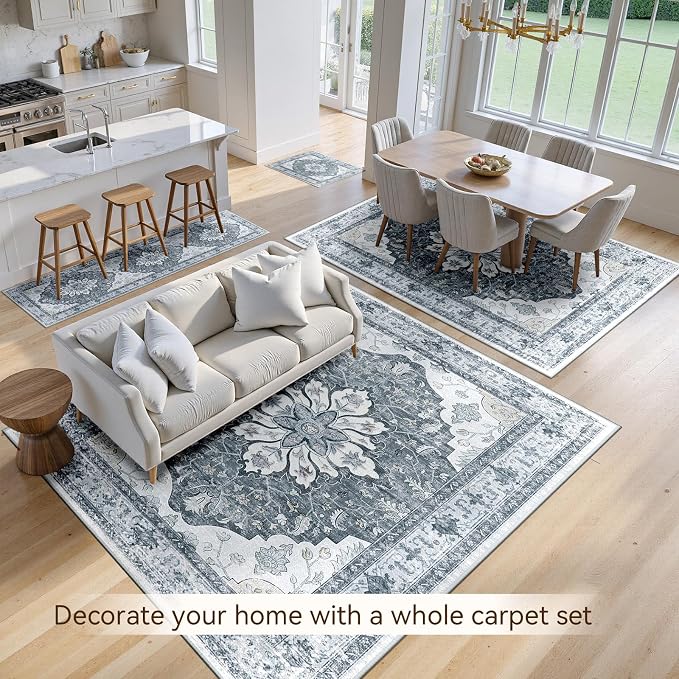 RELEANY Washable Area Rug, Water Repellent, Pet Friendly, Vintage Floral Boho - Image 4