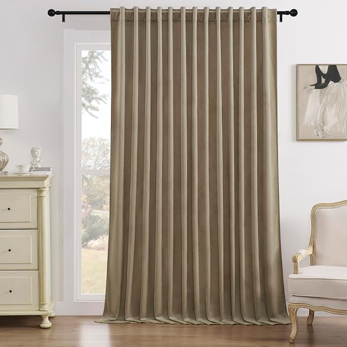 Timeper Taupe Velvet Curtain W104 x L84 inches 1 Panel, Thermal Insulated Light by Timeper