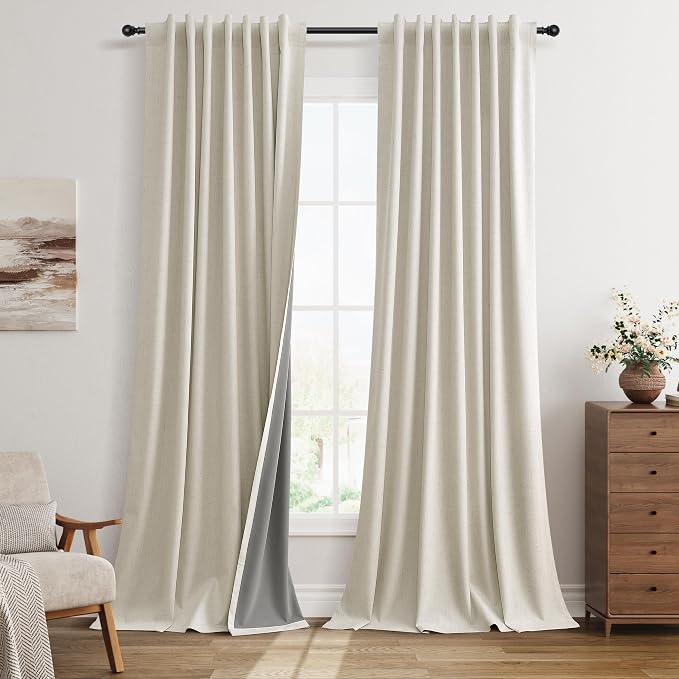Warm Beige 100% Blackout Linen Curtains by Guken