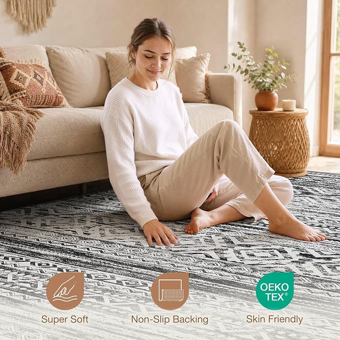 cotiled Boho 10x12 Area Rug for Living Room: Large Moroccan Washable Rug | - Image 3