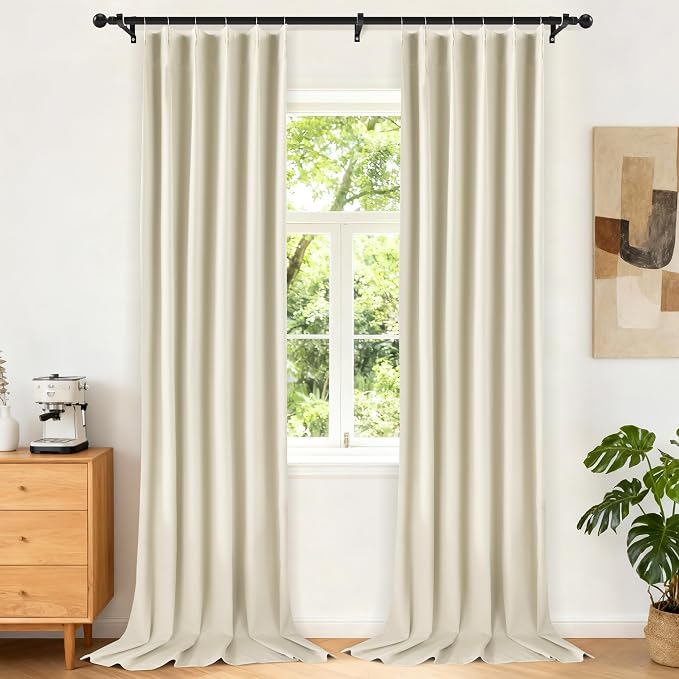 Etherealveil Beige Pinch Pleated Blackout Curtains 2 Panels 40"x120" | Back Tabs by Etherealveil