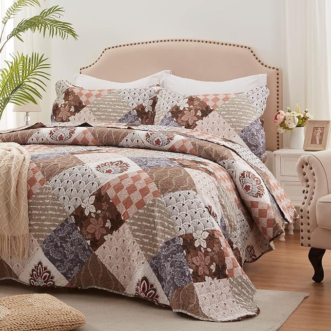 Full/Queen Size Quilt Set 3 Pieces Lightweight Reversible Bedspread-90''x98'' by LEAONME
