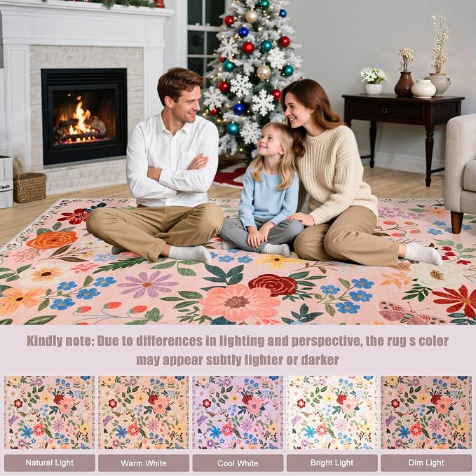 PLHXFR 6x9 Area Rug Living Room: Floral Washable Boho Soft Carpet Beige | - Image 9