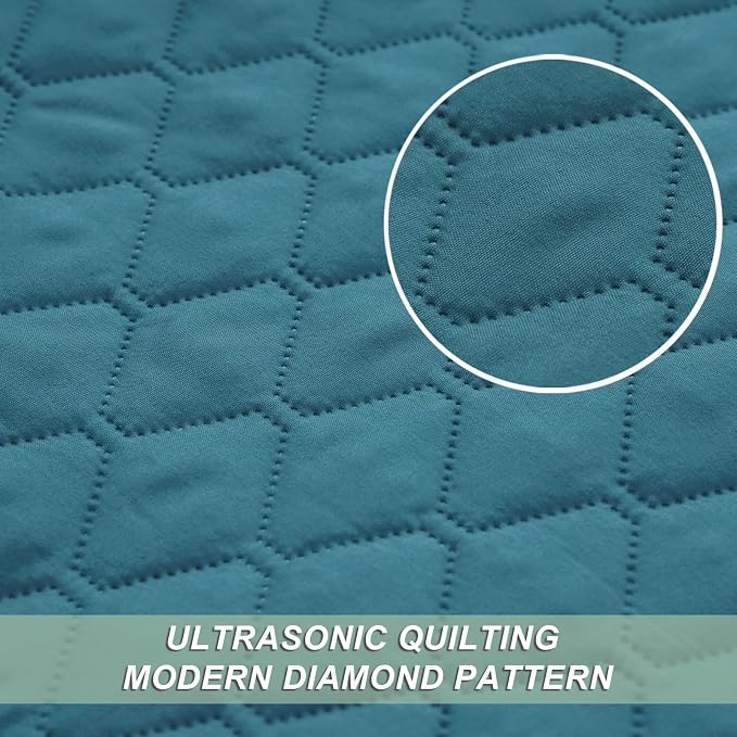 Exclusivo Mezcla Reversible King Size Quilt Bedding Set, Dusty Teal | - Image 4