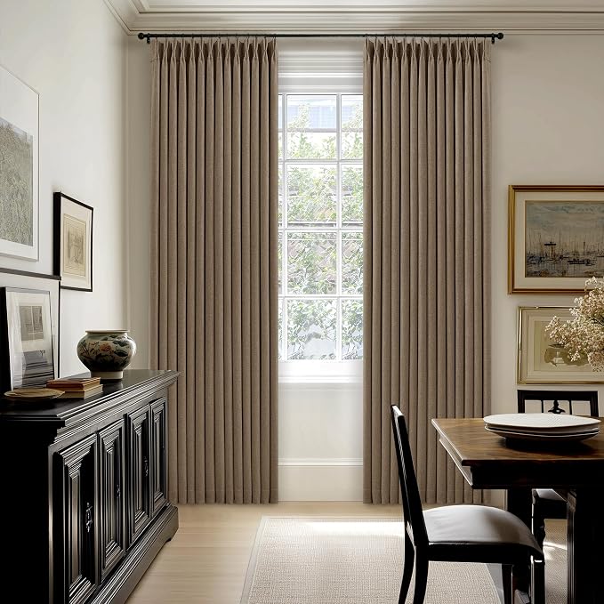 Latte 105 Inch Linen 100% Light Blocking Curtains Drapes 2 Panels Set | Pinch - Image 8