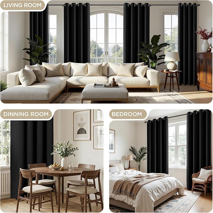 CUCRAF Black Blackout Curtains 72 Inches Long, Thermal Insulated Noise Reducing - Image 5