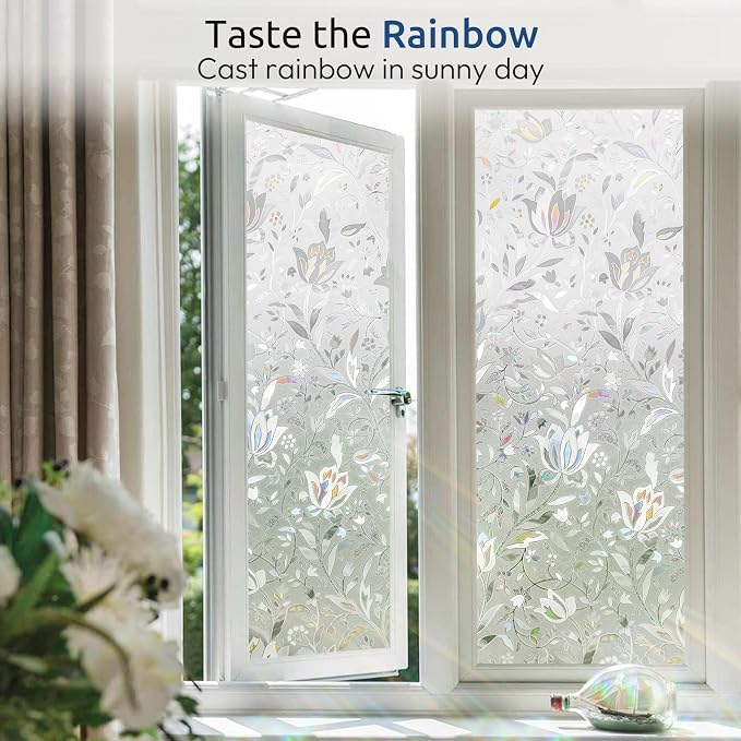 rabbitgoo Window Privacy Film, Stained Glass Cling, Tulip 17.5" x 78.7" | - Image 5