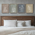 Framed Boho Botanical Wall Art for Bedroom, 4 Piece Vintage Neutral Floral by Cuspin