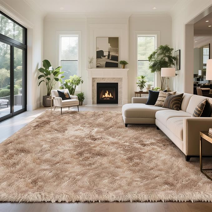 Mottled Beige 10x14 Area Rugs for Living Room, Fluffy Shag Rug Large Carpet | - Image 2