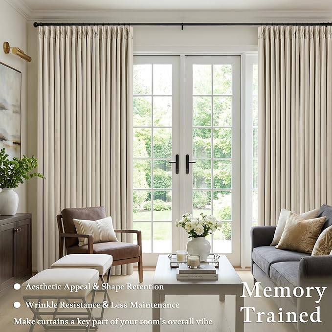 Oatmeal Beige Extra Wide Blackout 60 x 90 Inch Pinch Pleat Curtains 1 Panel | - Image 3