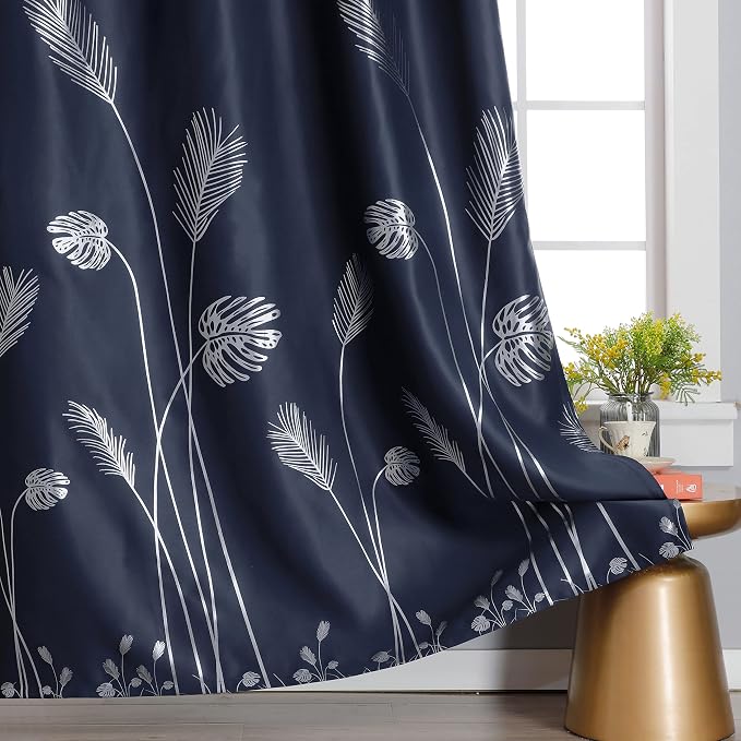 Silver Blackout Curtain for Bedroom 100W x 84L Inch Elegant Silver Palm Tree - Image 4