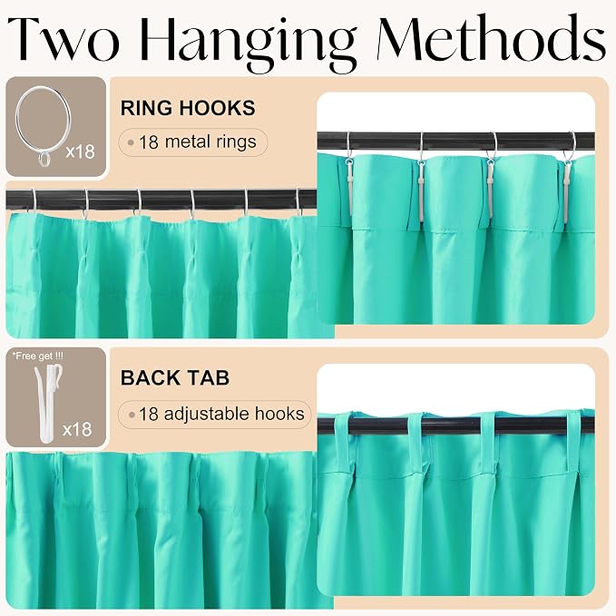 Etherealveil Turquoise Green Pinch Pleated Blackout Curtains 2P 60"x84" | Back - Image 7