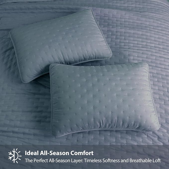 ROARINGWILD Dusty Blue Oversized King Size Quilt Bedding Set, California Cal - Image 4