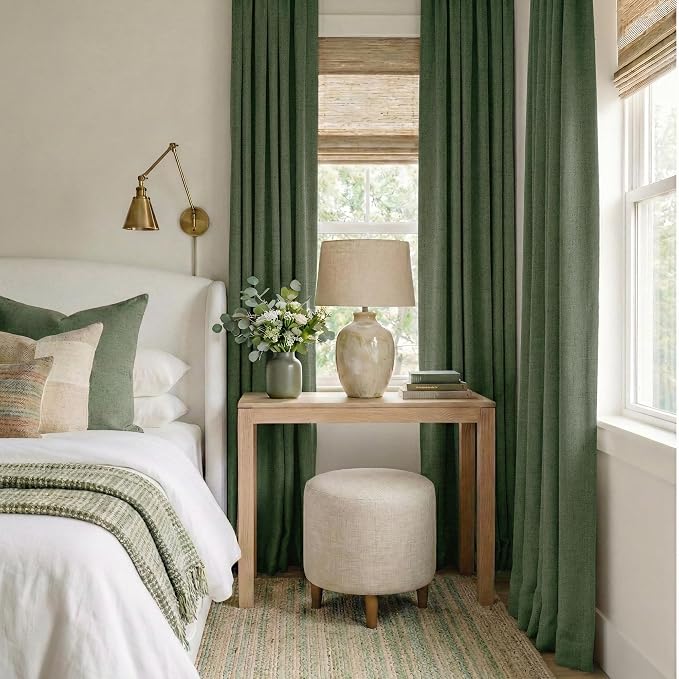 RYB HOME Olive Green 100% Blackout Linen Curtains 84 Inch Long - Image 2