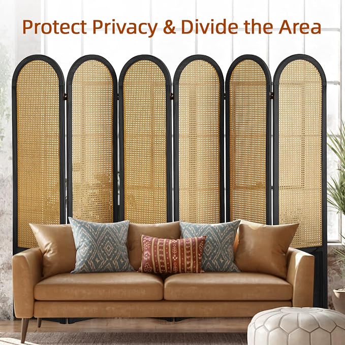 6 Panel Room Dividers and Folding Privacy Screens, Hand-Made Rattan Room Divider - Image 3