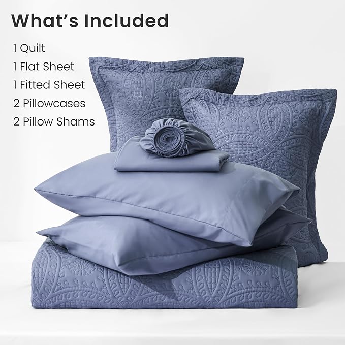 Love's cabin Queen Quilt Set Bluish Grey, Bed in a Bag Queen Bedding 7 Pcs - Image 6