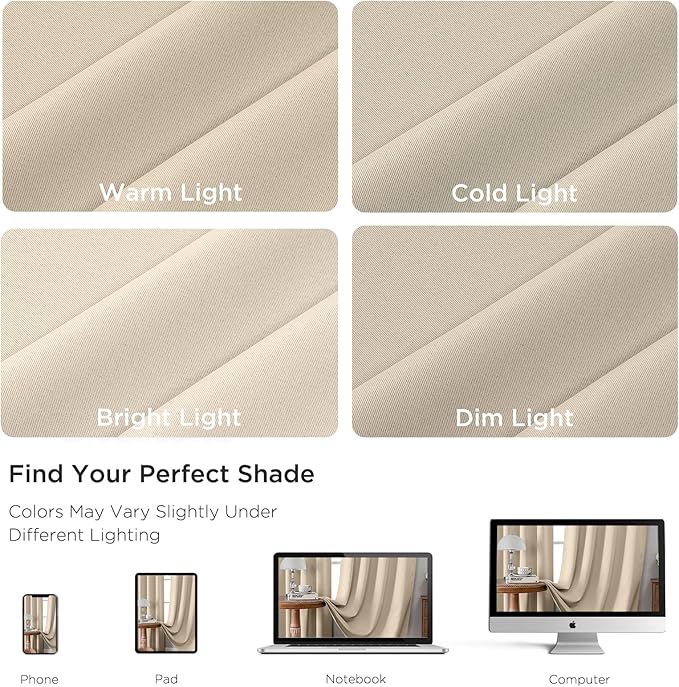 CUCRAF Light Beige Blackout Curtains 72 inch Length 2 Panels Set, Rod Pocket - Image 4
