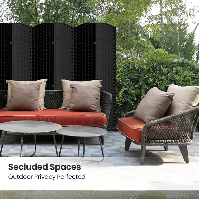 6 Panel Folding Room Divider, Woven Privacy Screen, handcrafted diamond pattern - Image 5