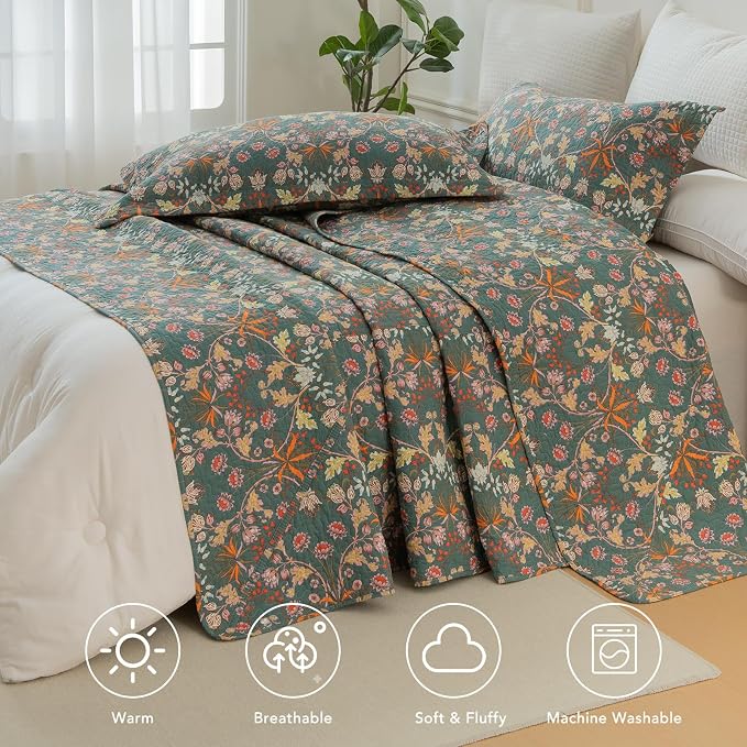 Lady Ann Oversized King Quilt Set, Vibrant Paisley Flowers Pattern Plant - Image 3