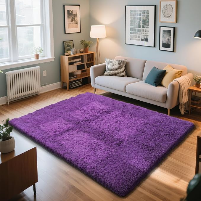 4x6 Purple Rug for Bedroom, Fluffy Shag Area Rugs Small Carpet Bedside Rug | by Yongyangjuxi