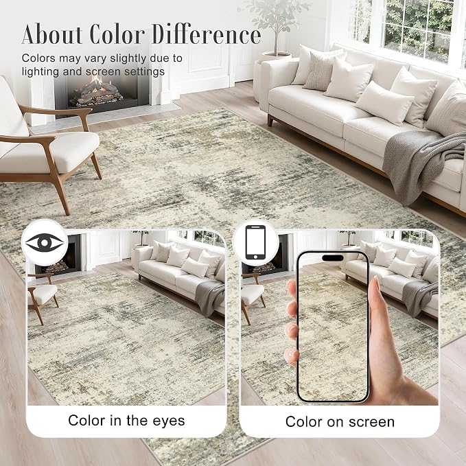 8x10 Area Rug Living Room: Modern Washable Soft Carpet Ash Brown | - Image 9