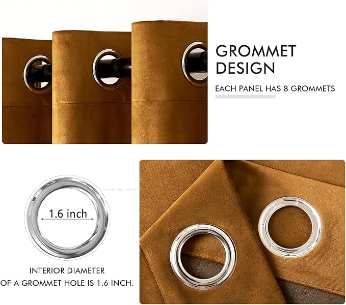 MIULEE Velvet Curtains Golden Brown 66 x 84 Inch Length Set of 2 | Grommet - Image 2