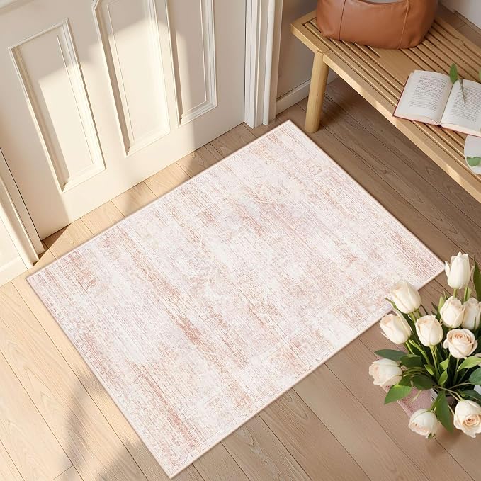 Latte&Fog Entryway Rug 2x3 Washable Non Slip Pink Area Rugs - Image 3