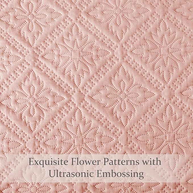 Exclusivo Mezcla King Quilt Set, Blush Pink | Lightweight Soft Bedspreads - Image 5