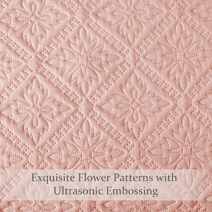 Exclusivo Mezcla Full Queen Quilt Set, Blush Pink | Lightweight Soft Bedspreads - Image 5