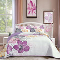 DJY 3 Pieces Quilt Set Queen Size Purple Floral Pattern, Colourful Floral by HOME