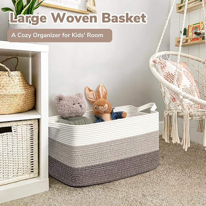 Goodpick Large Woven Rope Blanket Basket, Living Room, Bedroom & Nursery - Image 2