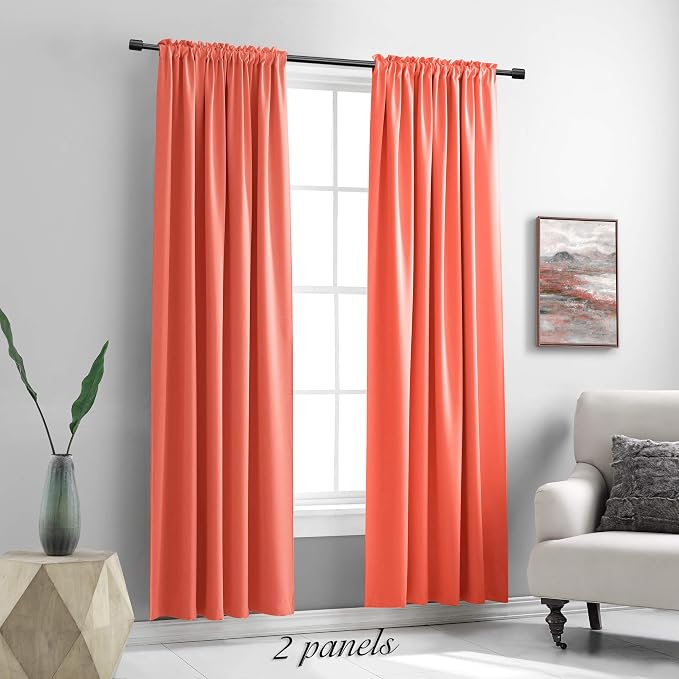 Coral Blackout Curtains Rod Pocket Curtain Panels -Thermal Insulated Curtains - Image 2