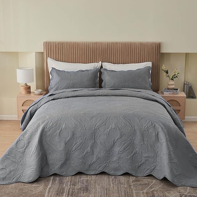 Kingnex Oversized King Bedspreads 128x120 Ultrasonic Quilted Grey | Extra Wide - Image 2